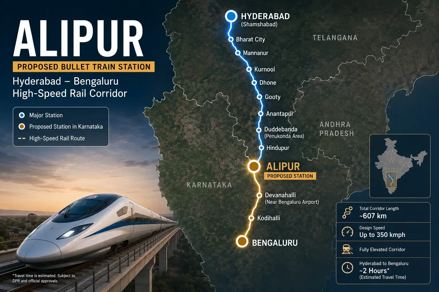 Alipur to Feature on South India’s First Bullet Train Corridor